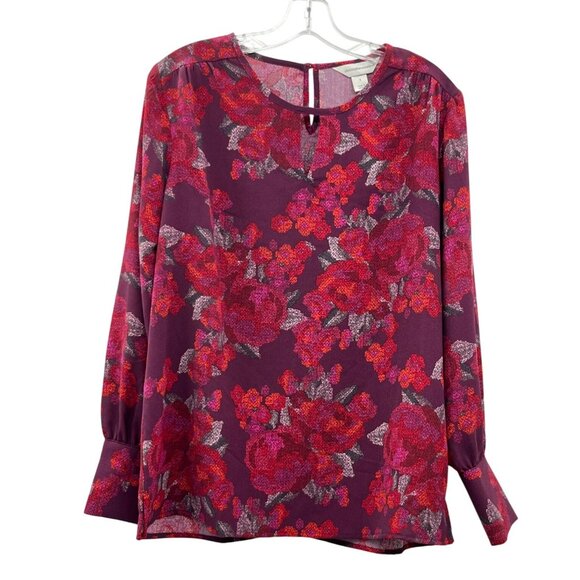 Christopher & Banks Tops - Christopher & Banks Women’s Blouse S Burgundy Floral Long Sleeve NEW